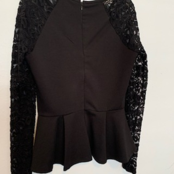 Forever 21 Black Peplum Lace Trim Long Sleeve - Picture 1 of 5